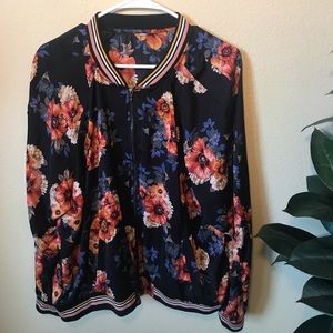 Bomber Jacket Floral Print Black Women’s XL